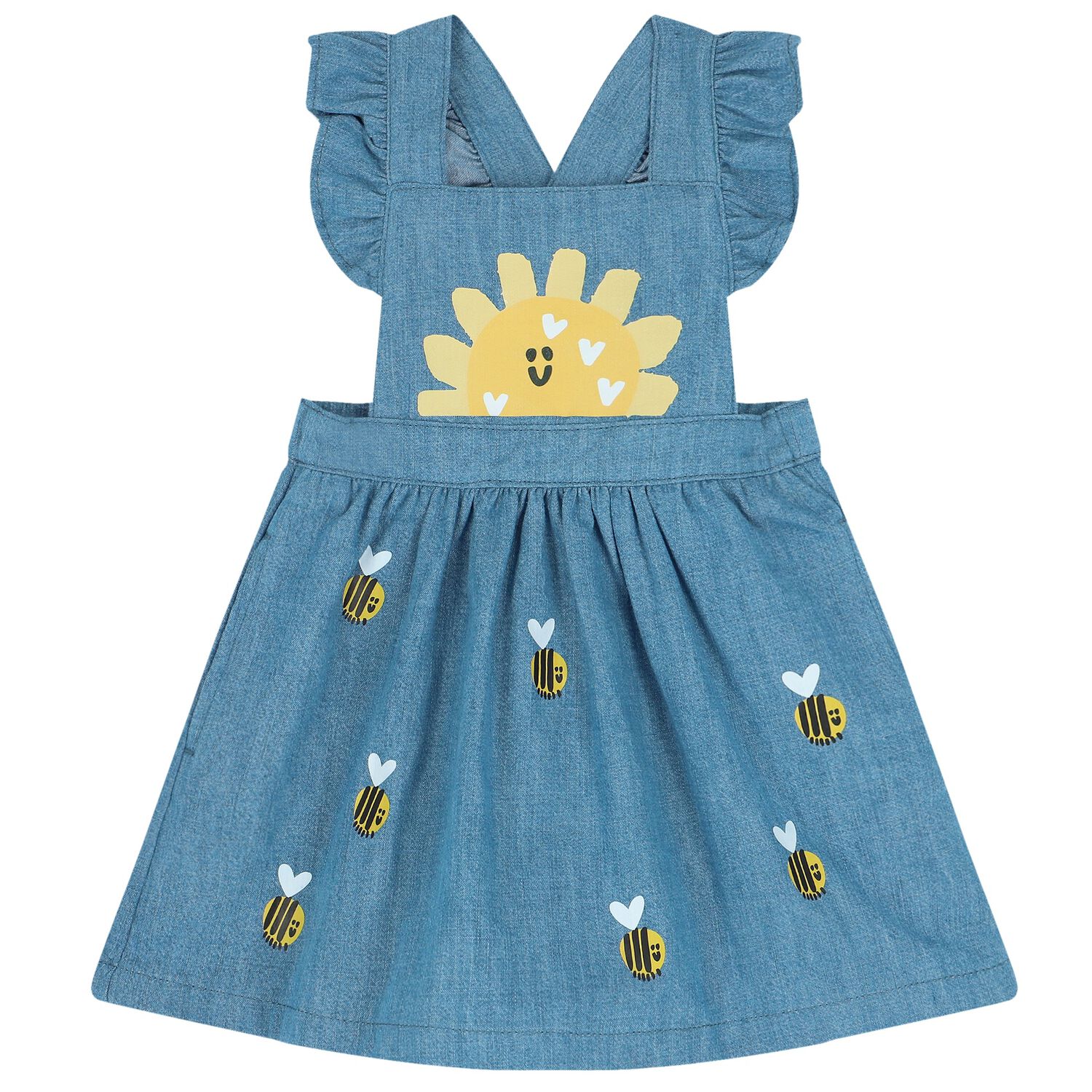 فستان بنات دنيم بطبعة باللون الأزرق, 1, hi-res