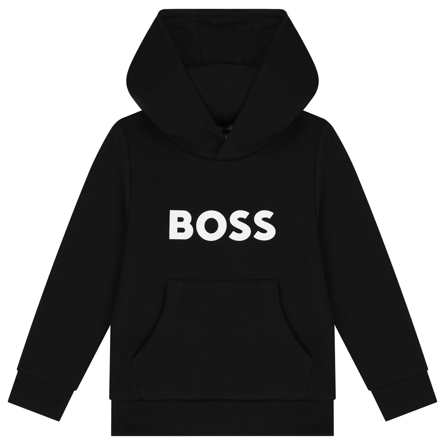 Boys Black Logo Hooded Top, 1, hi-res