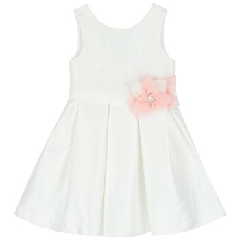 Girls White Flower Satin Dress