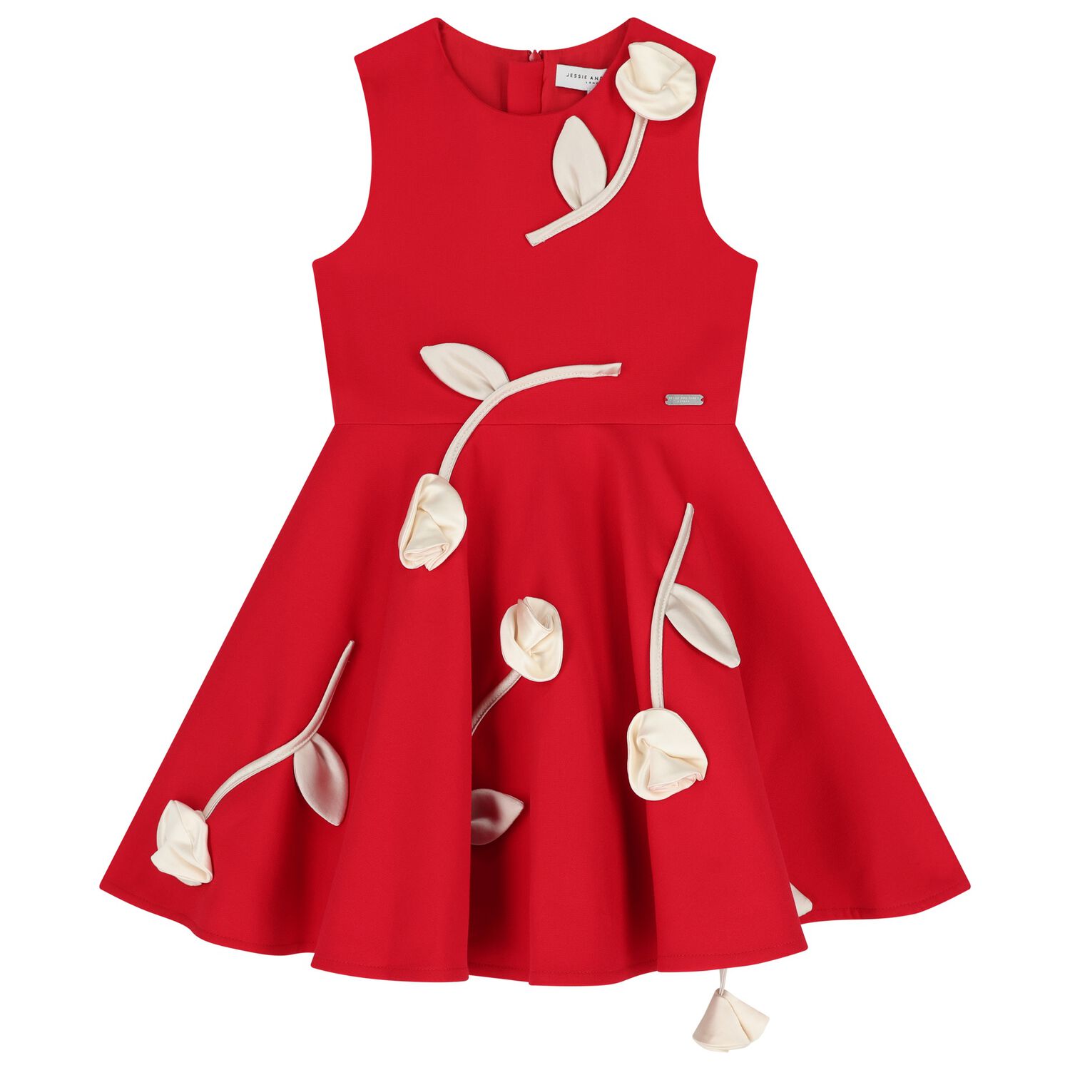 Girls Red Rose Satin Dress, 3, hi-res