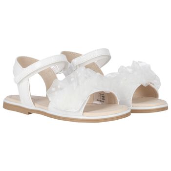Girls White Tulle Ruffle Sandals