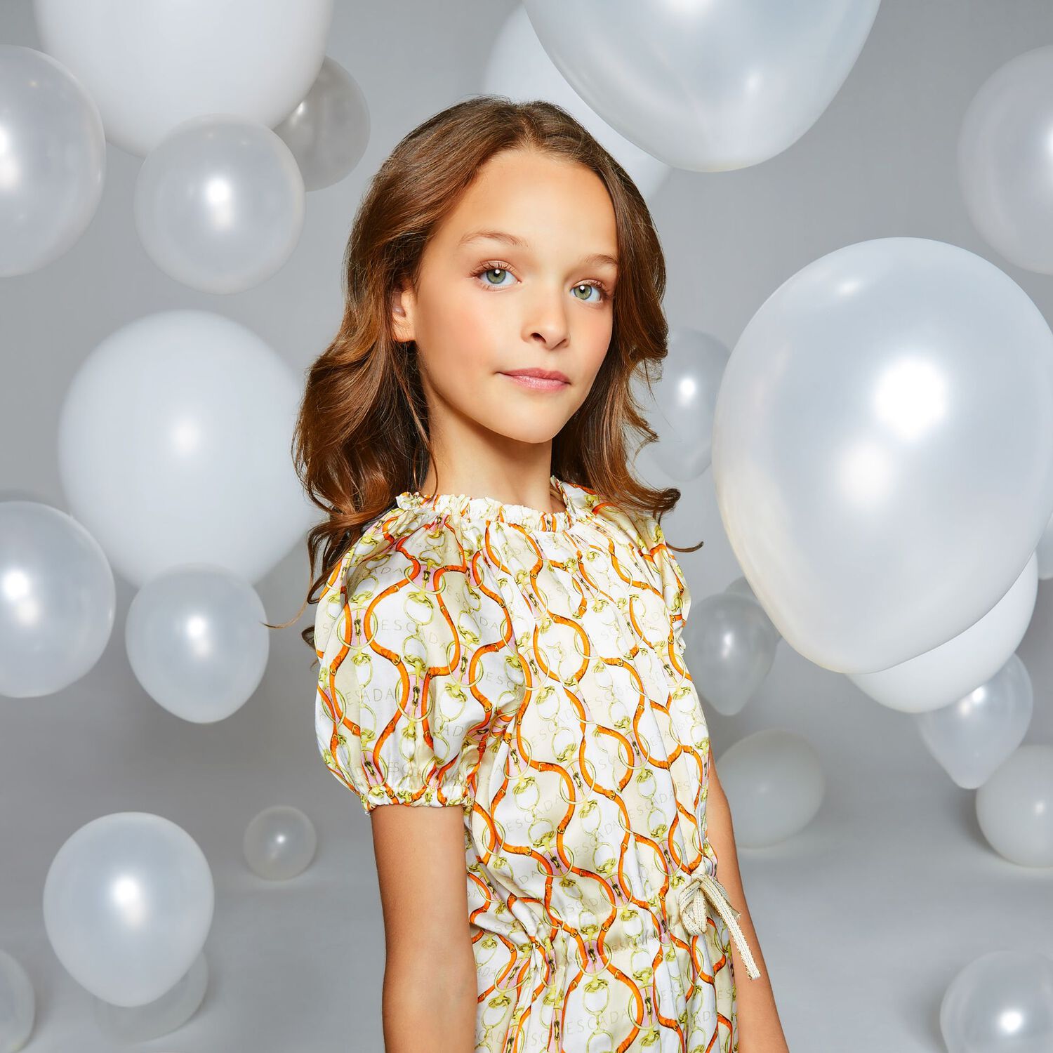 Girls Beige & White Logo Dress, 1, hi-res