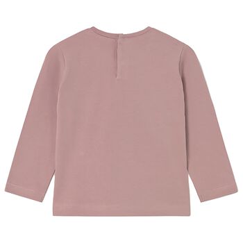 Younger Girls Pink Bow Long Sleeve Top
