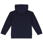 Boys Navy Blue Logo Hooded Zip Up Top, 1, hi-res
