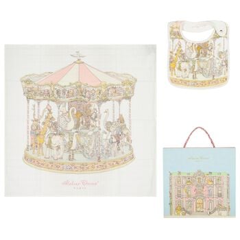 Baby Girls Ivory & Pink Carousel Carr&eacute; Swaddle & Bib Gift Set