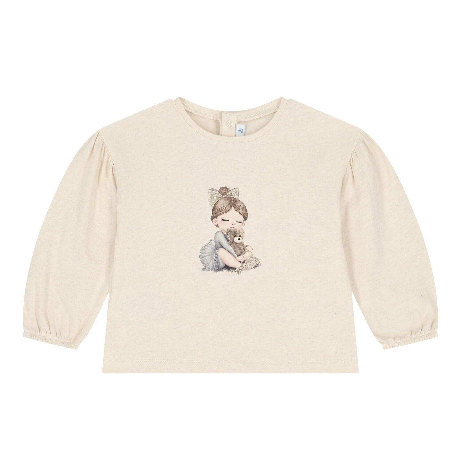 Younger Girls Beige Printed Long Sleeve Top, 1, hi-res