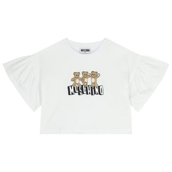Girls White Teddy Bear Logo T-Shirt