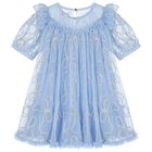 Girls Blue Embellished Tulle Dress, 2, hi-res