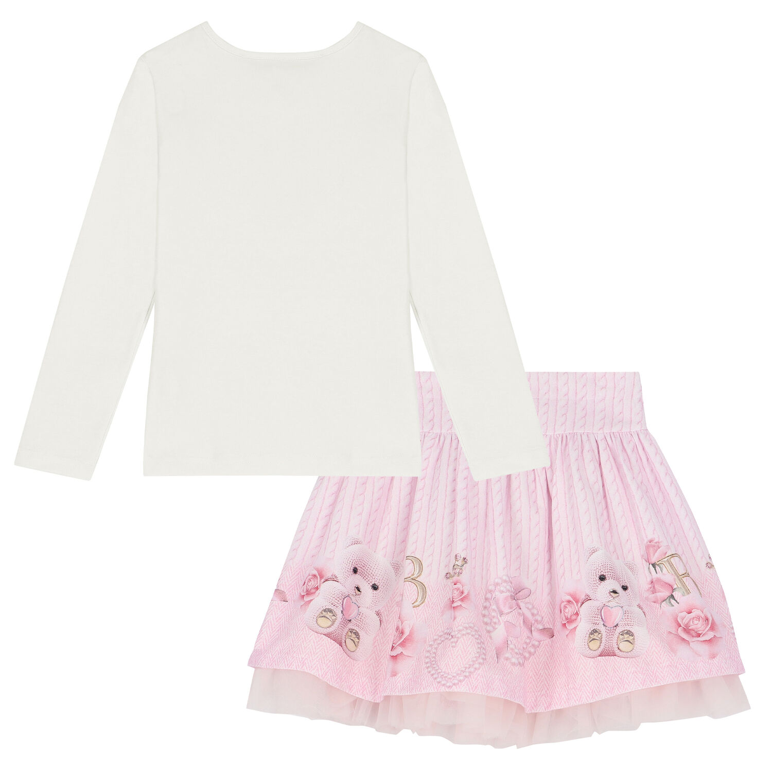 Girls Ivory & Pink Teddy Skirt Set, 1, hi-res image number null