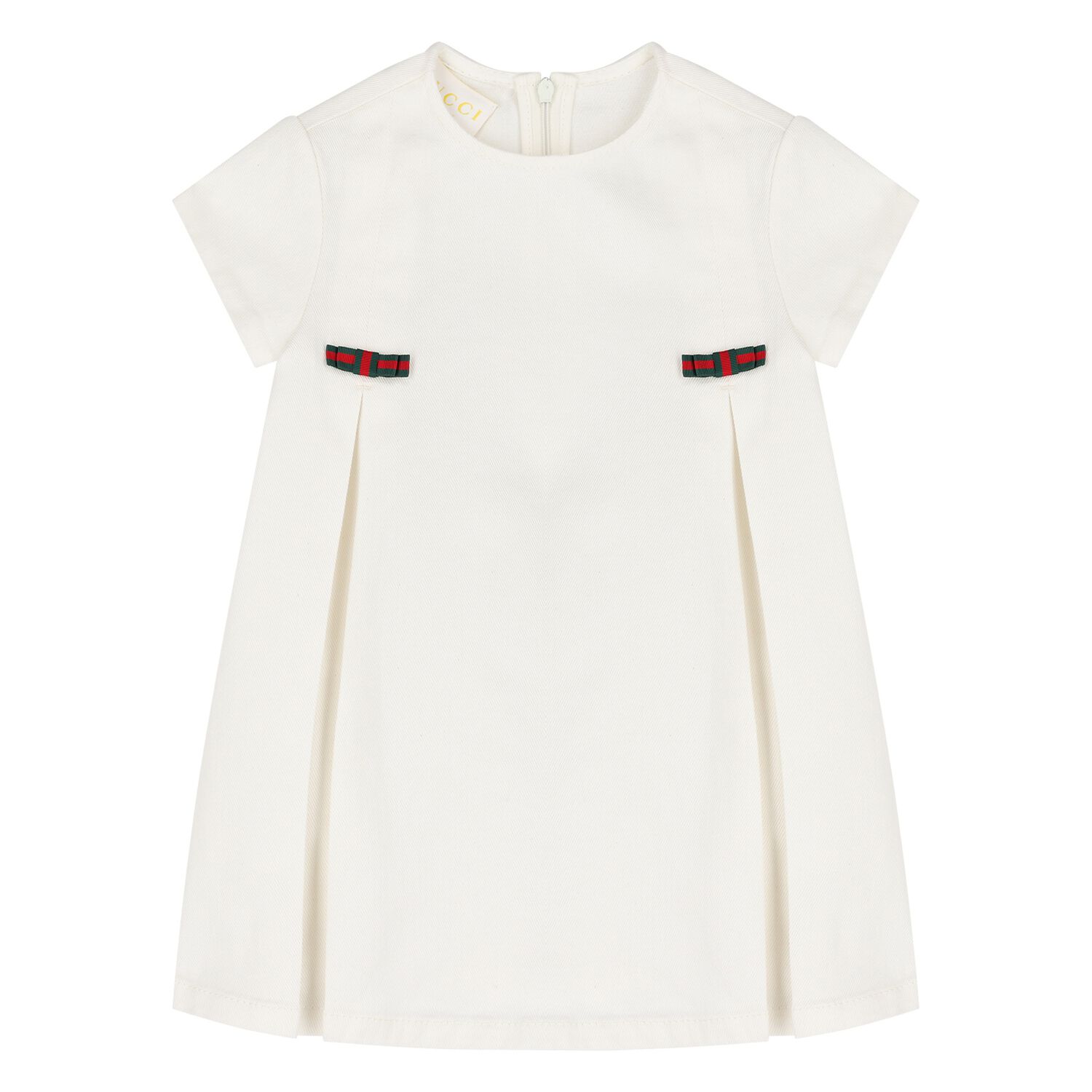 Younger Girls Ivory Web Stripe Bow Dress, 1, hi-res