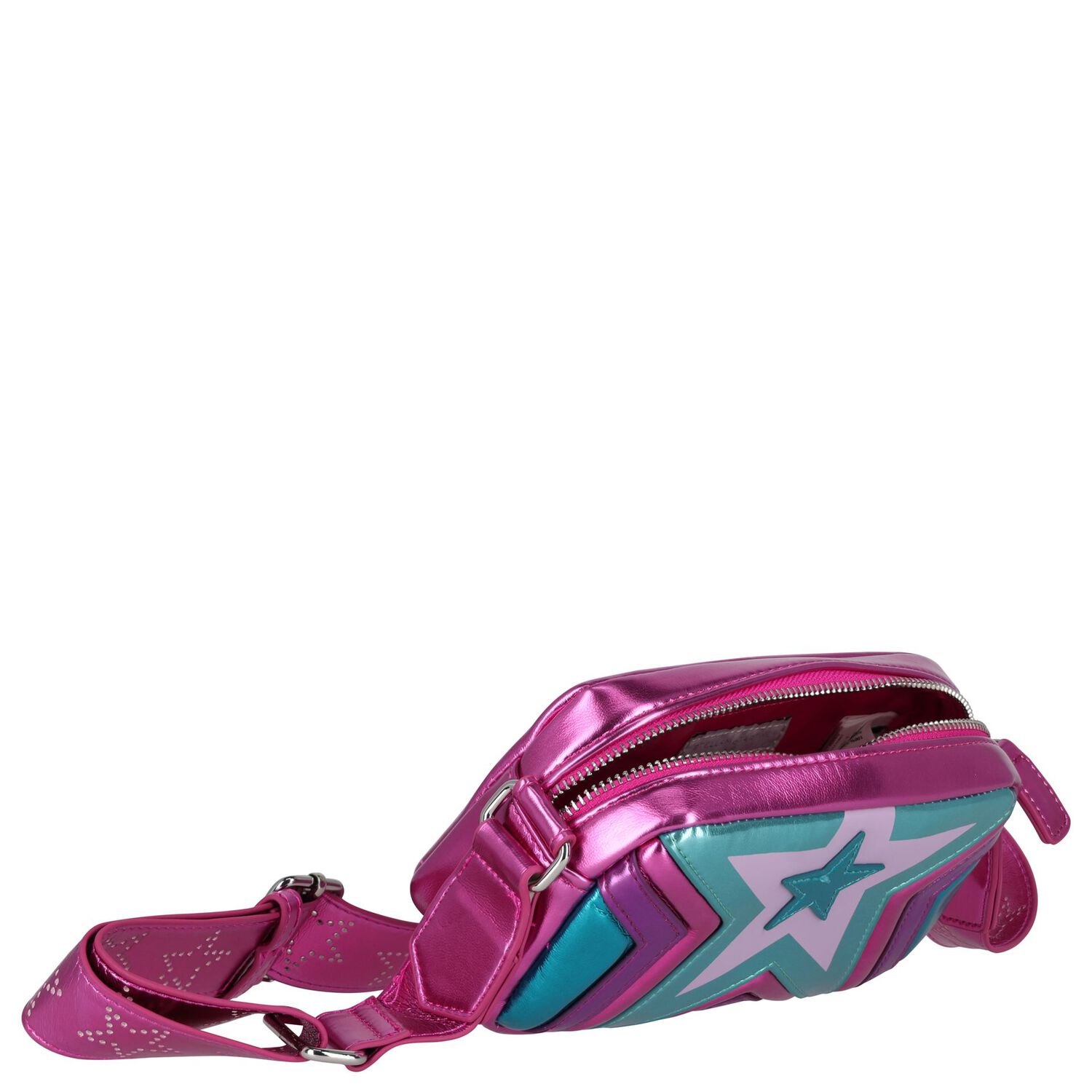 حقيبة جلدية باللون الوردي والأزرق المعدني للبنات, 1, hi-res