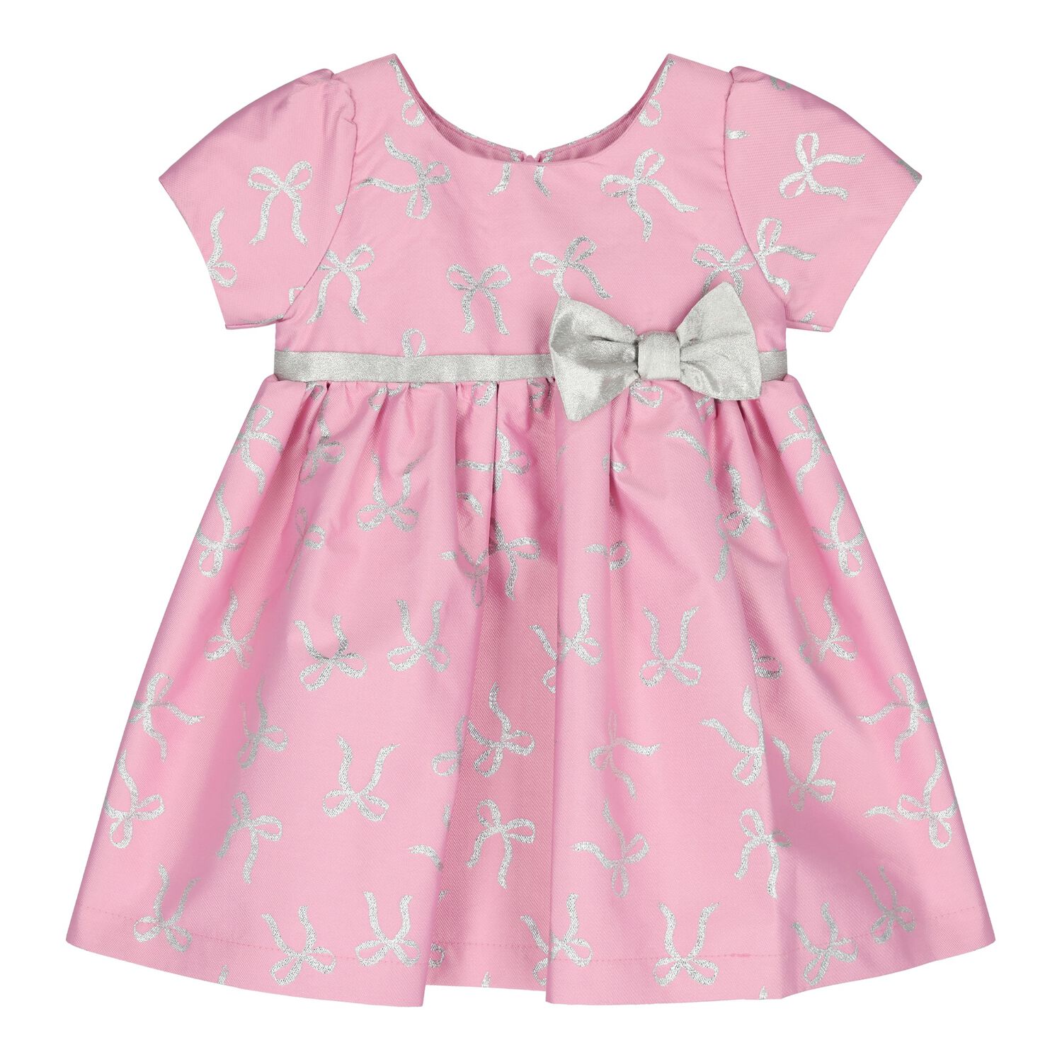 Baby Girls Pink & Silver Bow Dress, 1, hi-res