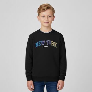 Boys Black Logo Long Sleeve Top