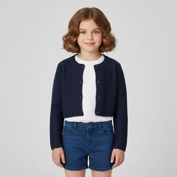 Girls Navy Blue Knitted Cardigan, 4 Girls Navy Blue Knitted Cardigan