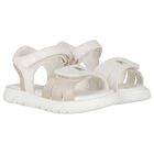 Girls White & Gold Logo Sandals, 2, hi-res