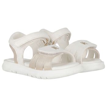 Girls White & Gold Logo Sandals