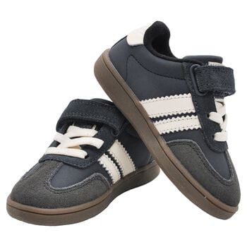 Younger Boys Navy Blue & White Leather Trainers