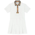 Girls White Checkered Polo Dress, 1, hi-res