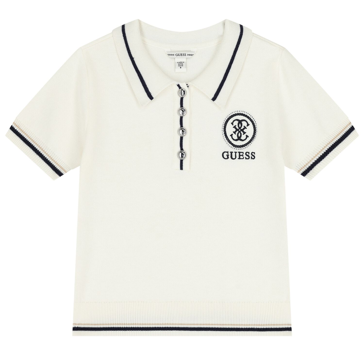 Girls Ivory Logo Knitted Polo Shirt, 1, hi-res