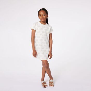 Gilrs Ivory & Gold Studded Logo Dress