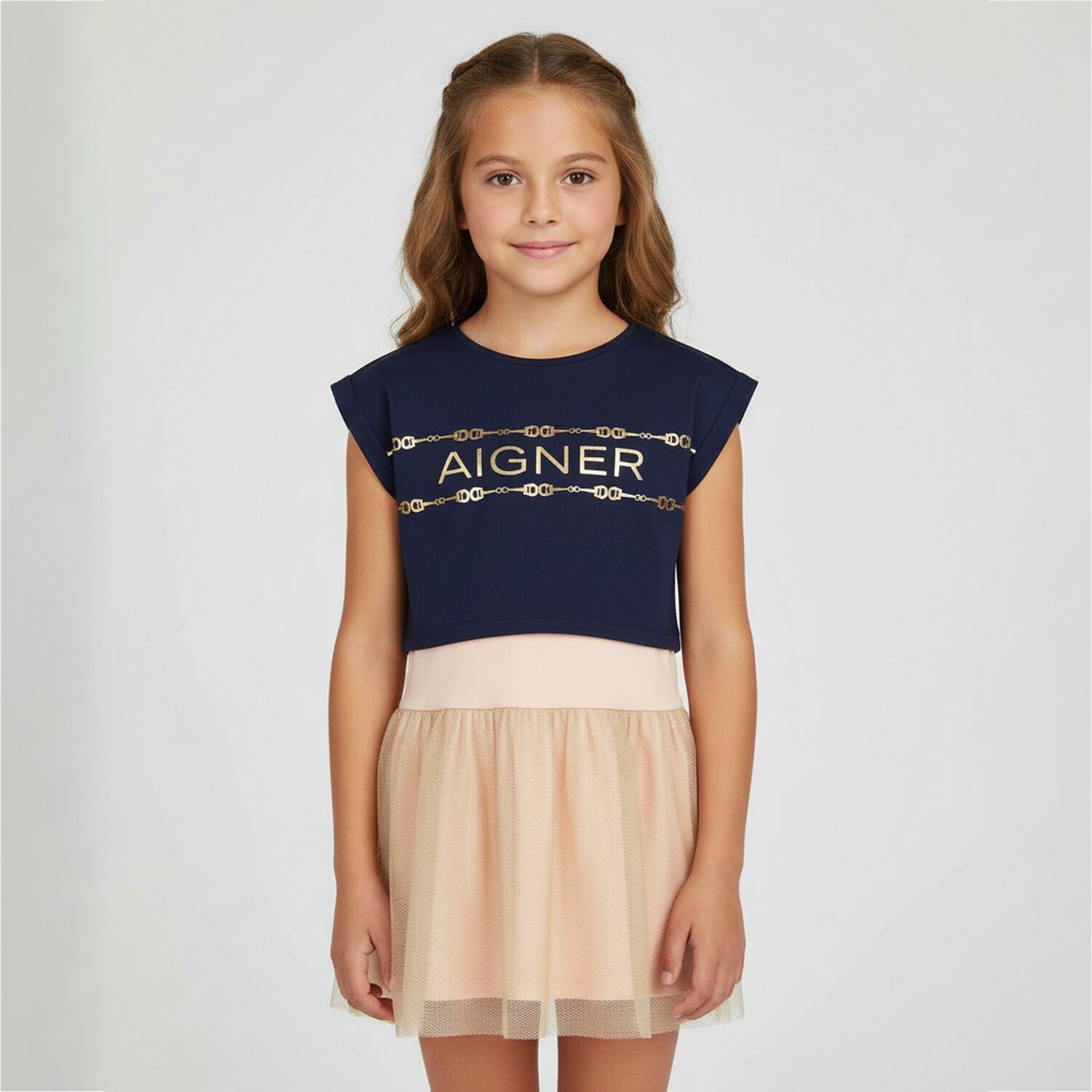 Girls Navy & Pink 2 In 1 Dress Set, 1, hi-res