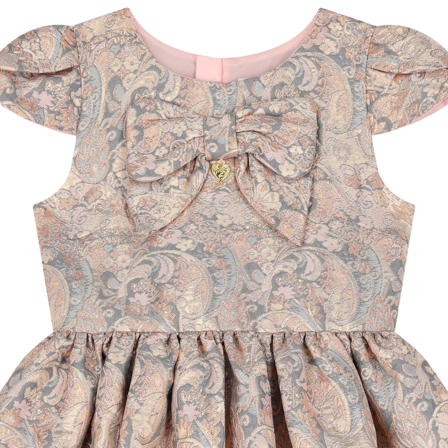 Girls Gold & Grey Jacquard Dress, 1, hi-res image number null