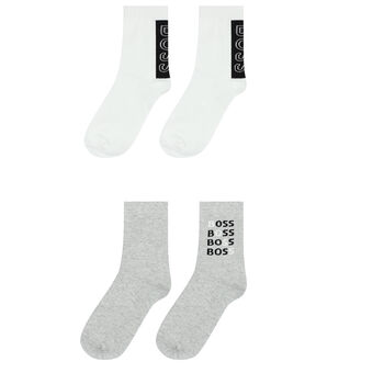 Boys Grey & White Logo Socks (2 Pack)