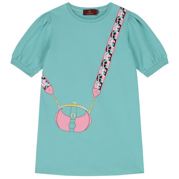 Girls Green Logo Bag Dress