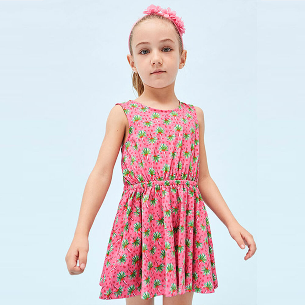 Mayoral Girls Pink Palm Tree Dress | Junior Couture UAE