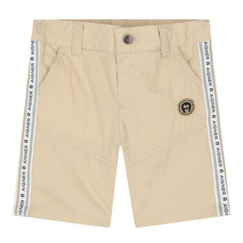 Younger Boys Beige Logo Shorts