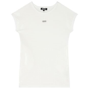 فستان بنات مزين بالترتر باللون الابيض