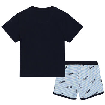Baby Boys Navy Blue Logo Shorts Set