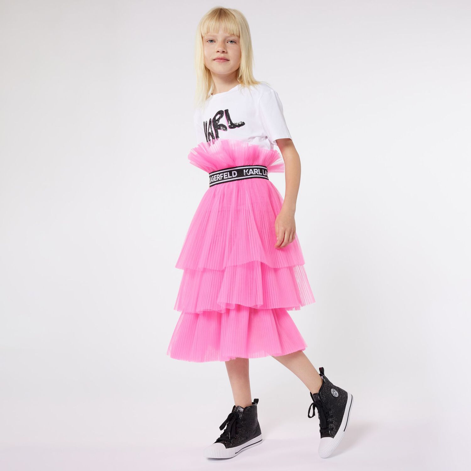 تنورة بنات بطيات بالشعار باللون الوردى, 2, hi-res