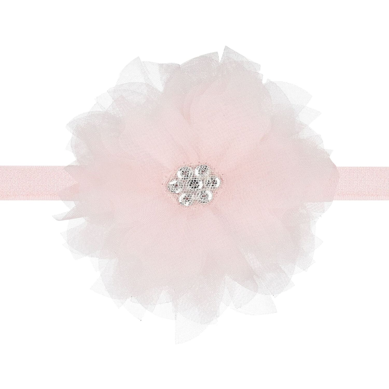 Girls Pink Tulle Flower Headband, 1, hi-res