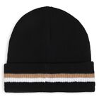 Boys Black Logo Beanie Hat, 1, hi-res