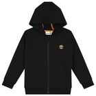 Boys Black Logo Hooded Zip Up Top, 1, hi-res