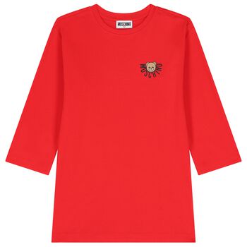 Girls Red Teddy Bear Logo Dress