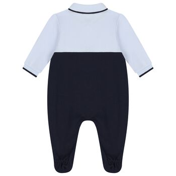 Baby Boys Blue & Navy Blue Logo Babygrow
