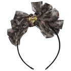 Girls Black & Beige Leopard Bow Headband, 2, hi-res