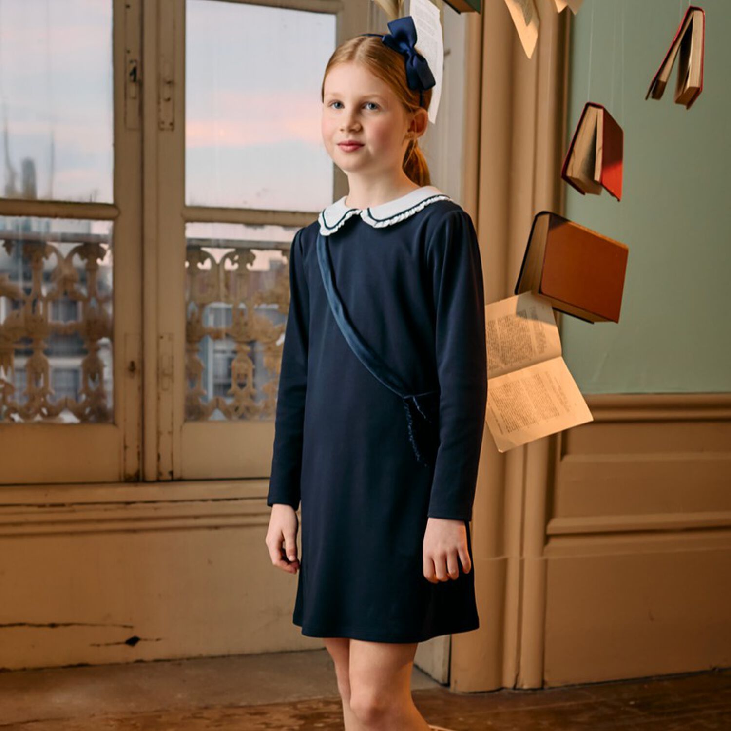 Girls Navy Blue Dress Set, 1, hi-res