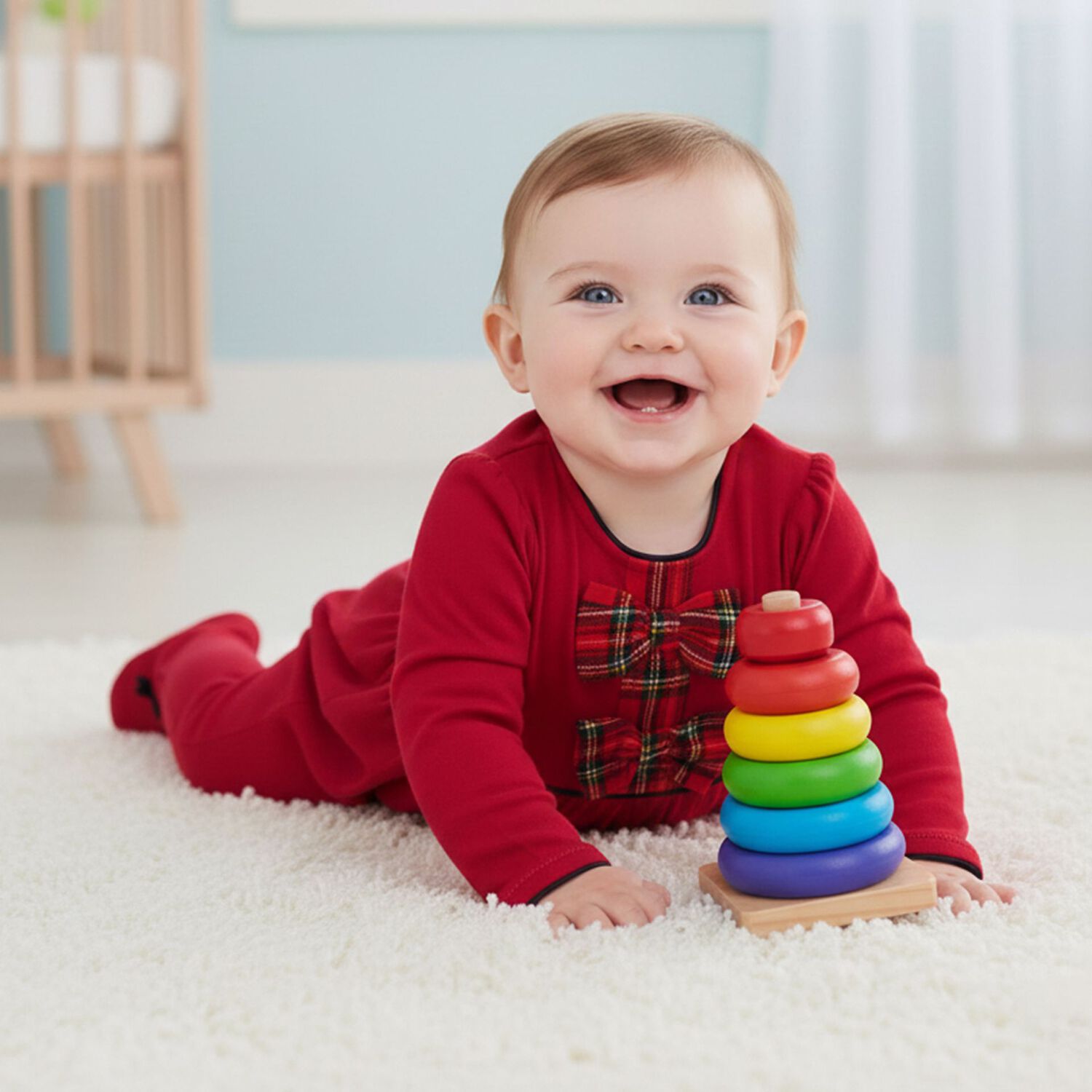 ملابس أطفال بناتي بفيونكة تارتان حمراء, 1, hi-res