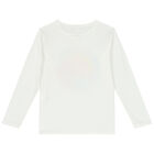 توب بنات بأكمام بالشعار باللون العاجى, 1, hi-res