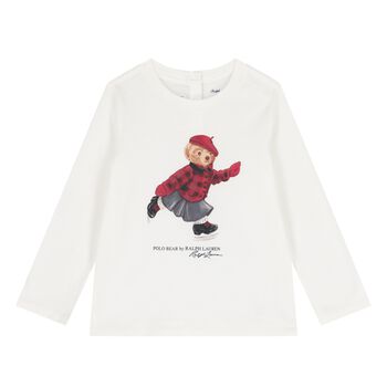 Baby Girls Ivory Polo Bear Long Sleeve Top