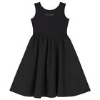 Girls Black Flared Jersey Dress, 1, hi-res