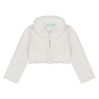 Younger Girls Ivory Faux Fur Collar Cardigan, 1, hi-res