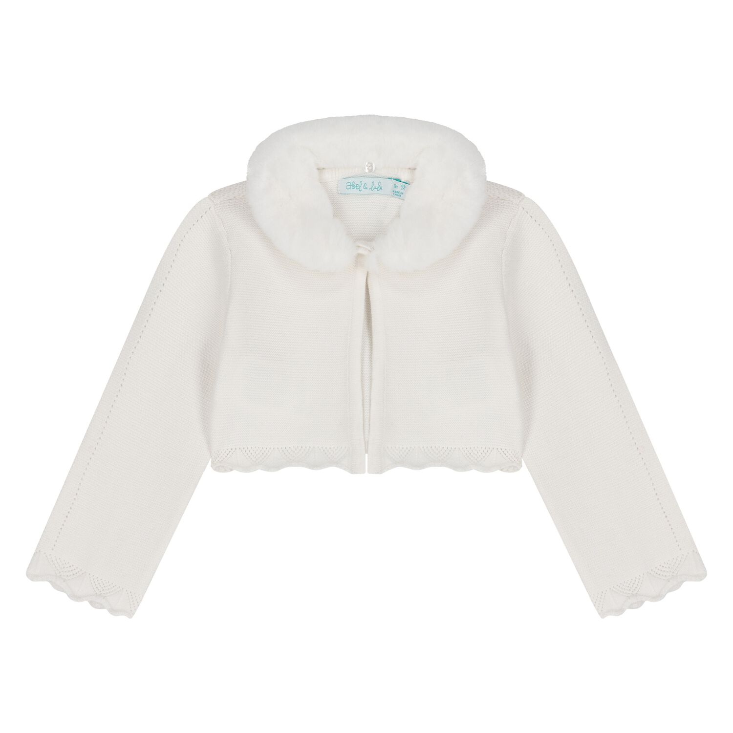 Younger Girls Ivory Faux Fur Collar Cardigan, 1, hi-res