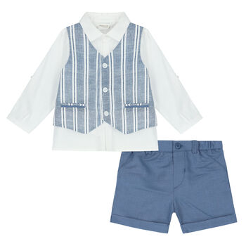 Baby Boys White & Blue Shorts Set
