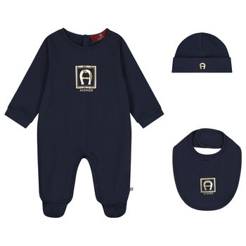 Baby Boys Navy Blue & Gold Babygrow Gift Set 