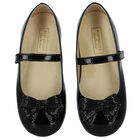 Girls Black Embellished Bow Shoes, 1, hi-res