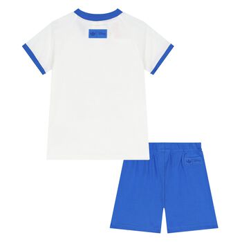 Younger White & Blue Disney Logo Shorts Set
